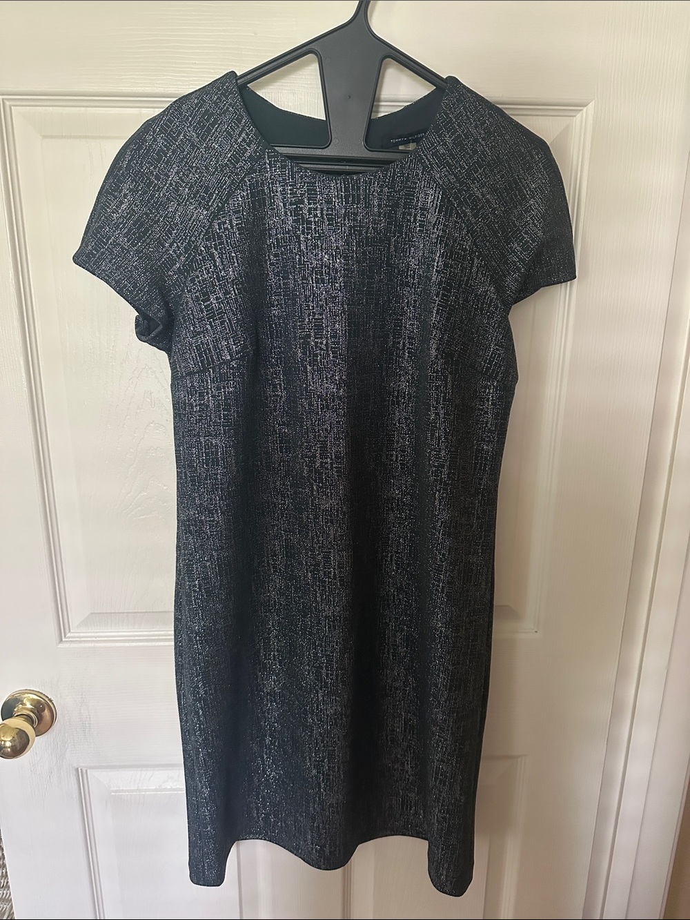 Tommy Hilfiger - Navy and Silver Textured Midi Dress - Size 4